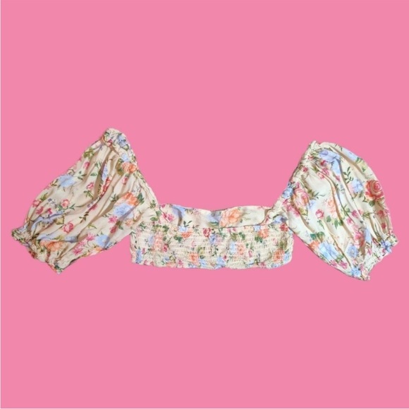 WeWoreWhat Floral Bandeau Puff Sleeve Top - Picture 2 of 5